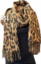 Dames lange warme sjaal panterprint camel bruin/zwart