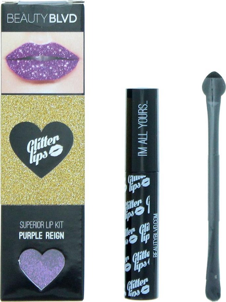 Beauty Blvd Glitter Lips Purple Reign 3 Piece Gift Set: Gloss Bond 3.5ml - Glitter 3g - Lip Brush