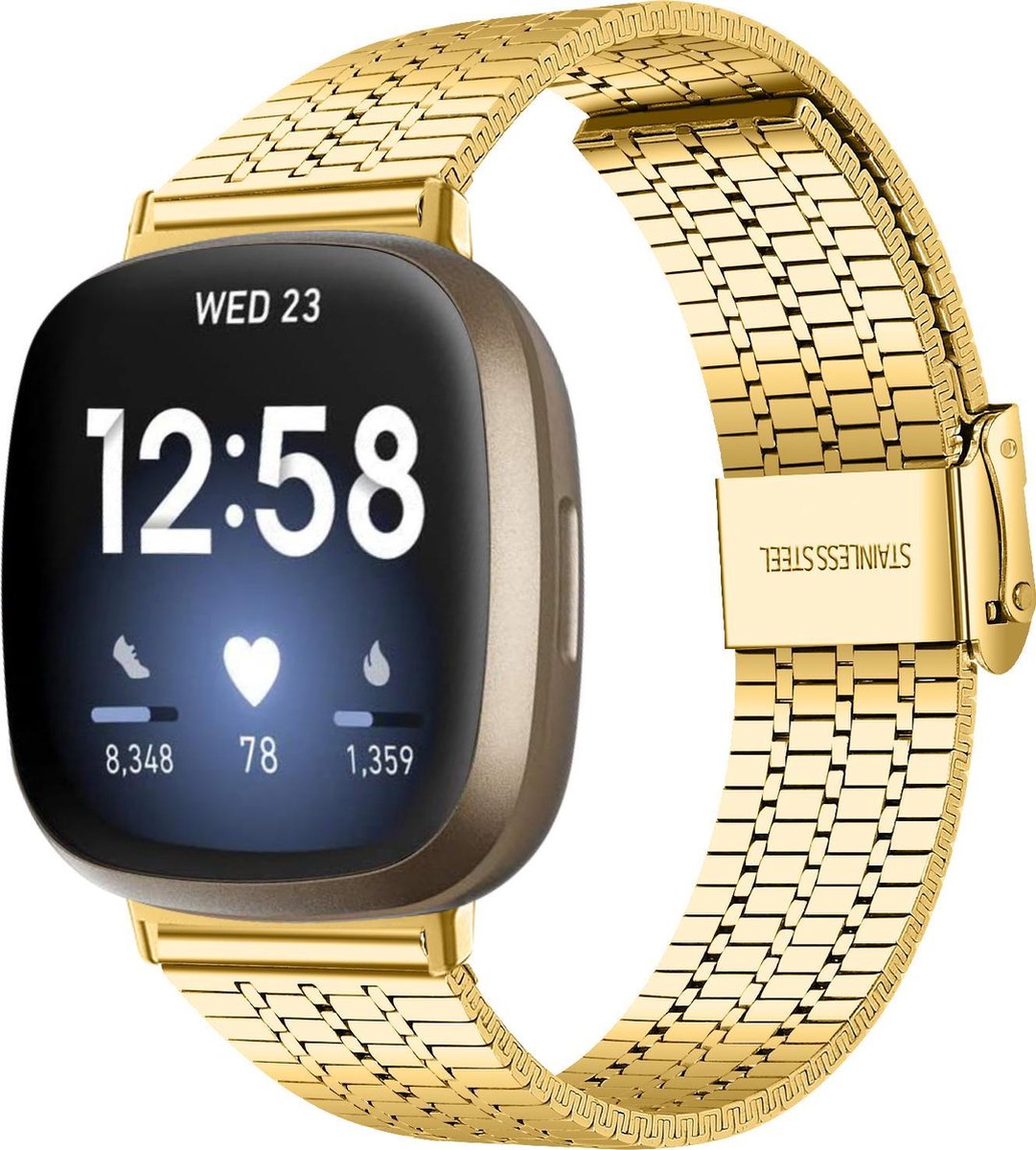 Strap-it Luxe RVS horlogeband - stalen bandje geschikt voor Fitbit Versa 3 / Fitbit Sense - goud