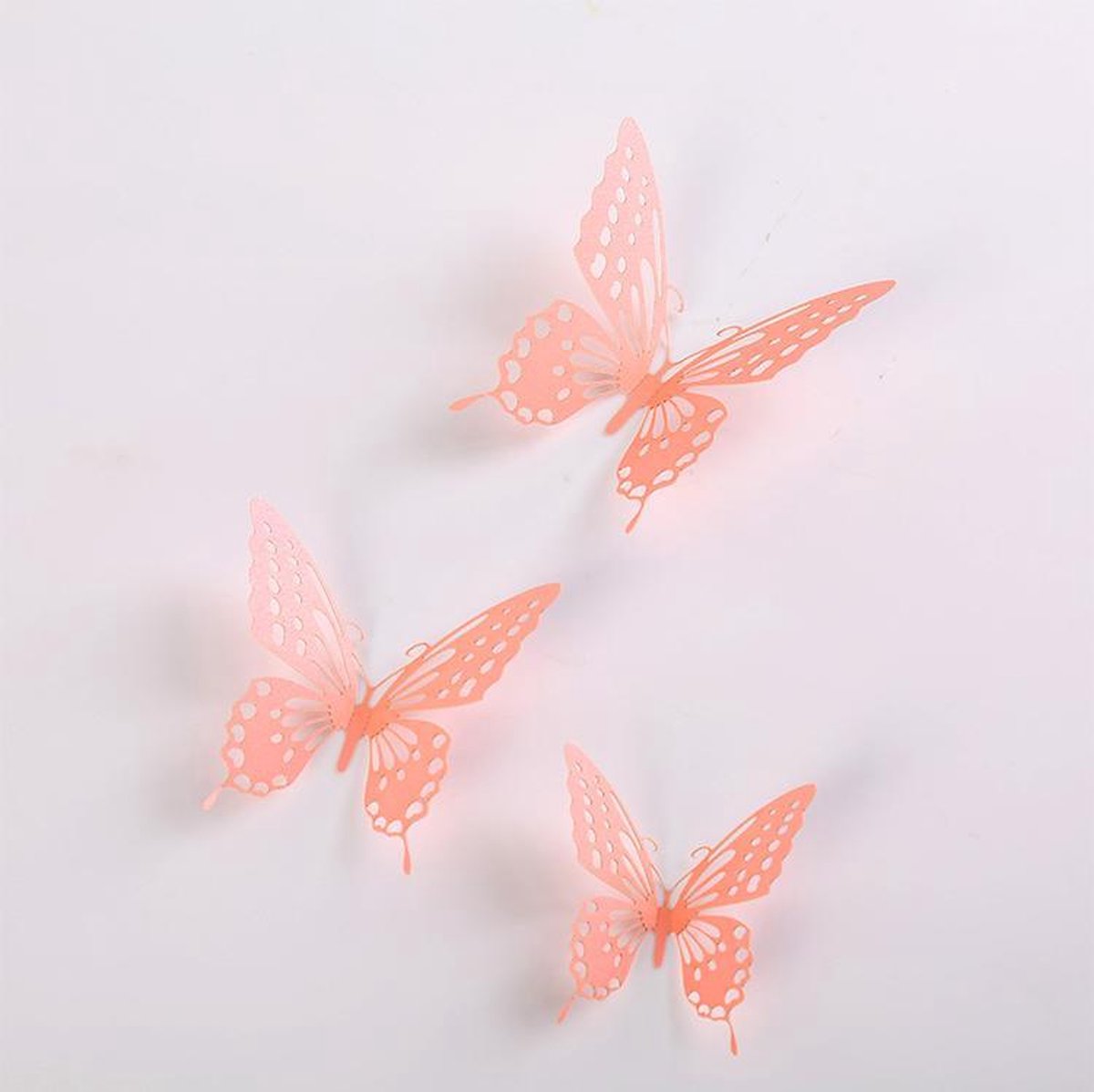 Cake topper decoratie vlinders of muur decoratie met plakkers 12 stuks roze - 3D vlinders - VL-04
