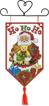 Borduren - Vaandel kerstman - Ho Ho Ho - 20x30 cm - voorgedrukt