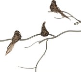Viv! Christmas Kerstdecoratie - Vogeltjes panterprint op clip - set van 3 - bruin - 14cm