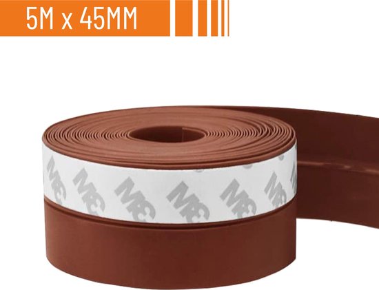 Bande de tirage Simple Fix - Bourrelets isolants Bas de porte adhésifs x 4,5 cm - Bandes de tirage pour Portes - Bouchon de tirage - Rouleau de tirage - Bande de tirage - Chien de tirage - Autocollant - Marron