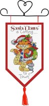 Borduren - Vaandel kat kerst - Santa Claus is coming to town - 20x30 cm - voorgedrukt