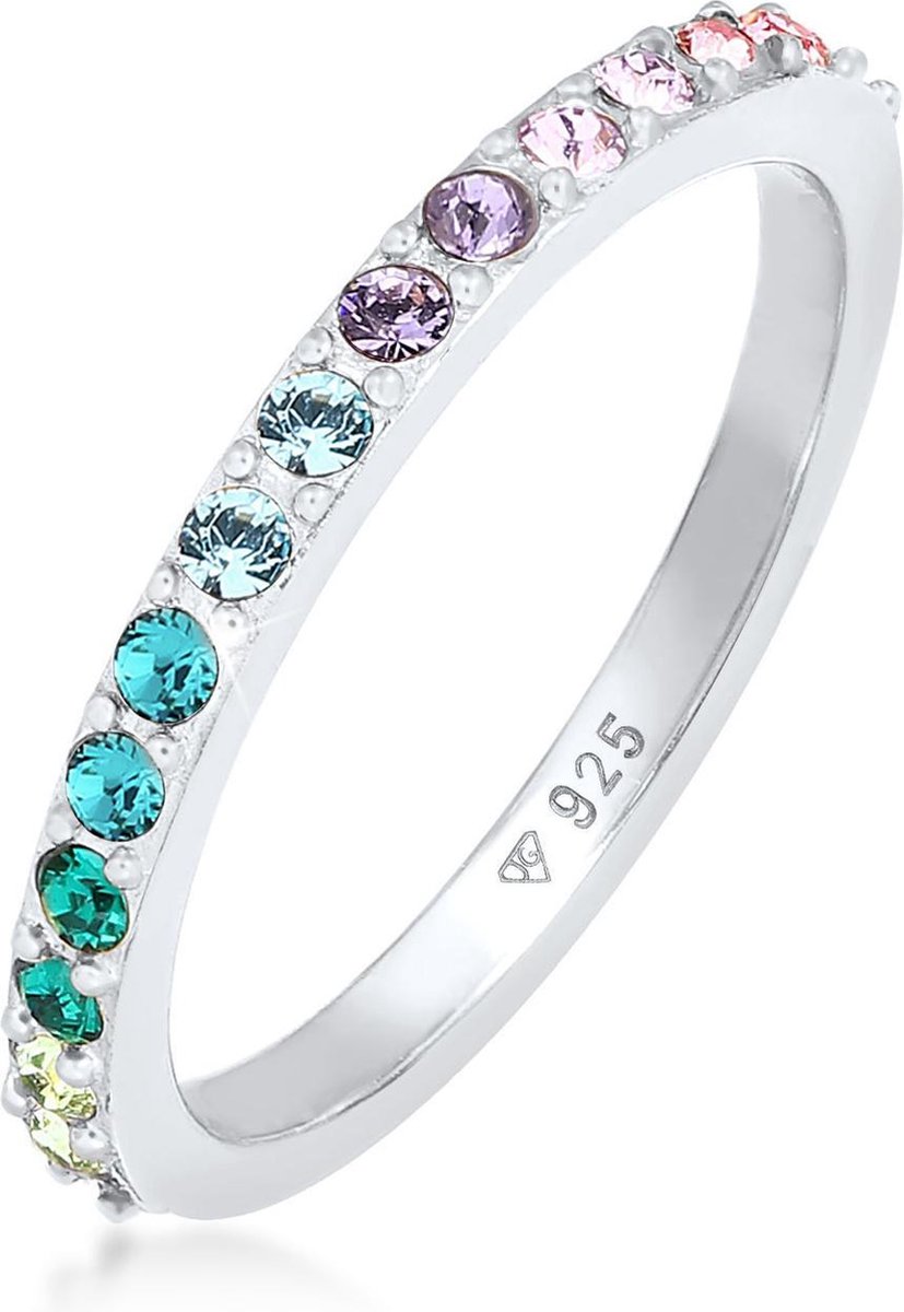 Elli - Ring - Dames Band Regenboog Meerkleurig Elegant Trend met Kristallen in 925 Sterling Zilver - Dames