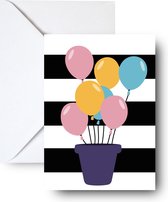 Studio Emo - 2 stuks - Balloons wenskaart met envelop zonder tekst - Verjaardagskaart - A6 kleurrijke ballonnen print