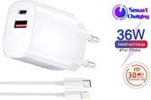 Oplader voor Apple met USB-C Kabel  - Oplaadstekker - USB C Adapter - 20W SNELLADER - Snel Opladen van iPhone 13