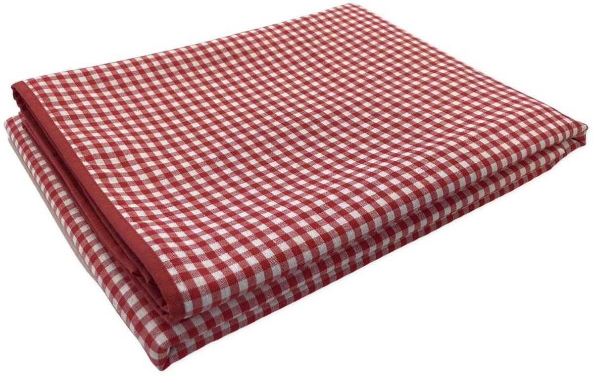 Tafelloper – Rood-Wit Fijn Geruit – 45x145cm - 0,5 cm Ruit – Strijkvrij – Met Biesband – Voor Binnen & Buiten