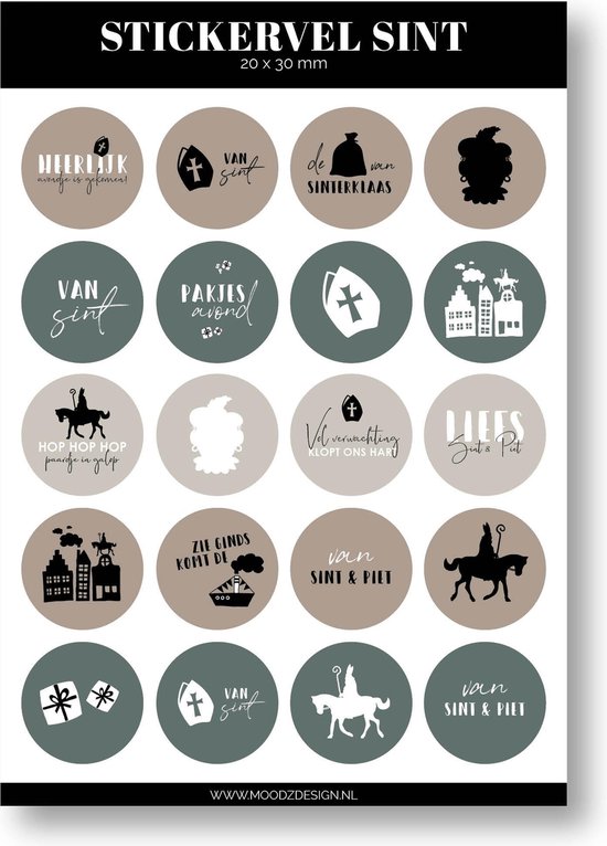 Sinterklaas stickers | Stickervel | 20 stickers | Sinterklaasfeest | MOODZ  design | bol.com