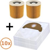 10x Stofzuiger zakken & 2 Filters geschikt voor Kärcher WD2250 A2004 A2054 MV2 WD2 6.904-322 Synthetisch Nat Droog