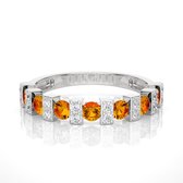 Gouden ring dames, 14 karaat witgoud – oranje citrien edelstenen en diamanten, kleursteen