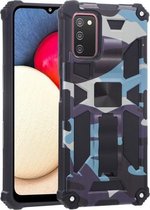 Voor Samsung Galaxy A03s Camouflage Armor Schokbestendig TPU + PC Magnetische beschermhoes met houder (lichtblauw)