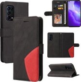 Voor OPPO Reno5 5G / Find X3 Lite Dual-color splicing Horizontale Flip PU-lederen hoes met houder en kaartsleuven en portemonnee (zwart)