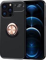 Metalen ringhouder 360 graden roterende TPU-hoes voor iPhone 13 Pro (zwart + roségoud)
