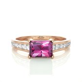 14 karaat rosè goud dames ring, verlovingsring – roze rodoliet en diamanten, kleursteen