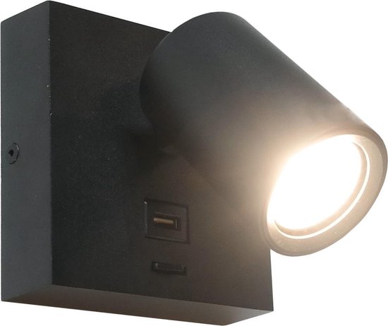 Wandlamp Master USB Zwart - 1x GU10 LED 6W 2700K 420lm - USB - IP20 >  wandlamp binnen... | bol.com