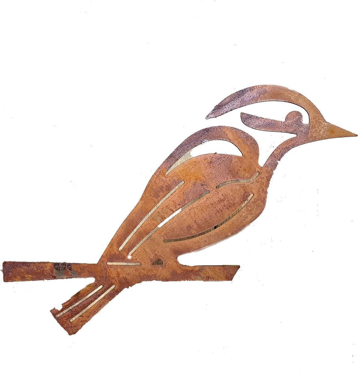 Boom decoratie vogel metaal roest sjakie op stok