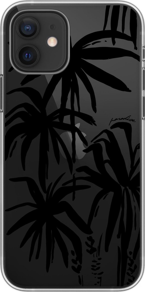 Paradise Amsterdam 'Midnight Palms' Clear Case - iPhone 12 doorzichtig telefoonhoesje met palm, silhouette, minimalistische tropische print