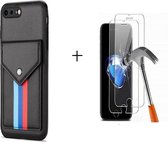 GSMNed – Leren telefoonhoes Zwart – Luxe iPhone 7/8/SE hoesje – magneetsluiting – pasjeshouder – Portemonnee – Zwart – met screenprotector