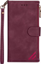 Hoesje geschikt voor iPhone 12 Mini - Bookcase - Patroon - Pasjeshouder - Portemonnee - Kunstleer - Bordeaux Rood
