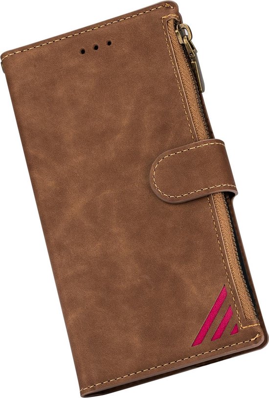 Étui Book Case pour iPhone 11 Pro Max avec fermeture éclair - Cuir artificiel - Porte-cartes - Portefeuille - Apple iPhone 11 Pro Max - Marron