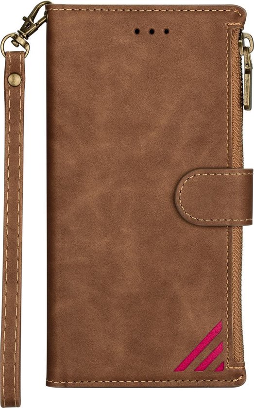 Étui Book Case pour iPhone 11 Pro Max avec fermeture éclair - Cuir artificiel - Porte-cartes - Portefeuille - Apple iPhone 11 Pro Max - Marron