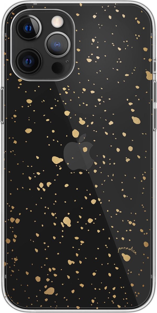 Paradise Amsterdam 'Golden Stars' Clear Case - iPhone 12 Pro doorzichtig telefoonhoesje met palm, baai, strand, landschap tropische print
