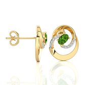 Geelgouden fantasie ring voor dames, groene peridoot en diamanten – 14 karaat geelgoud, kleursteen
