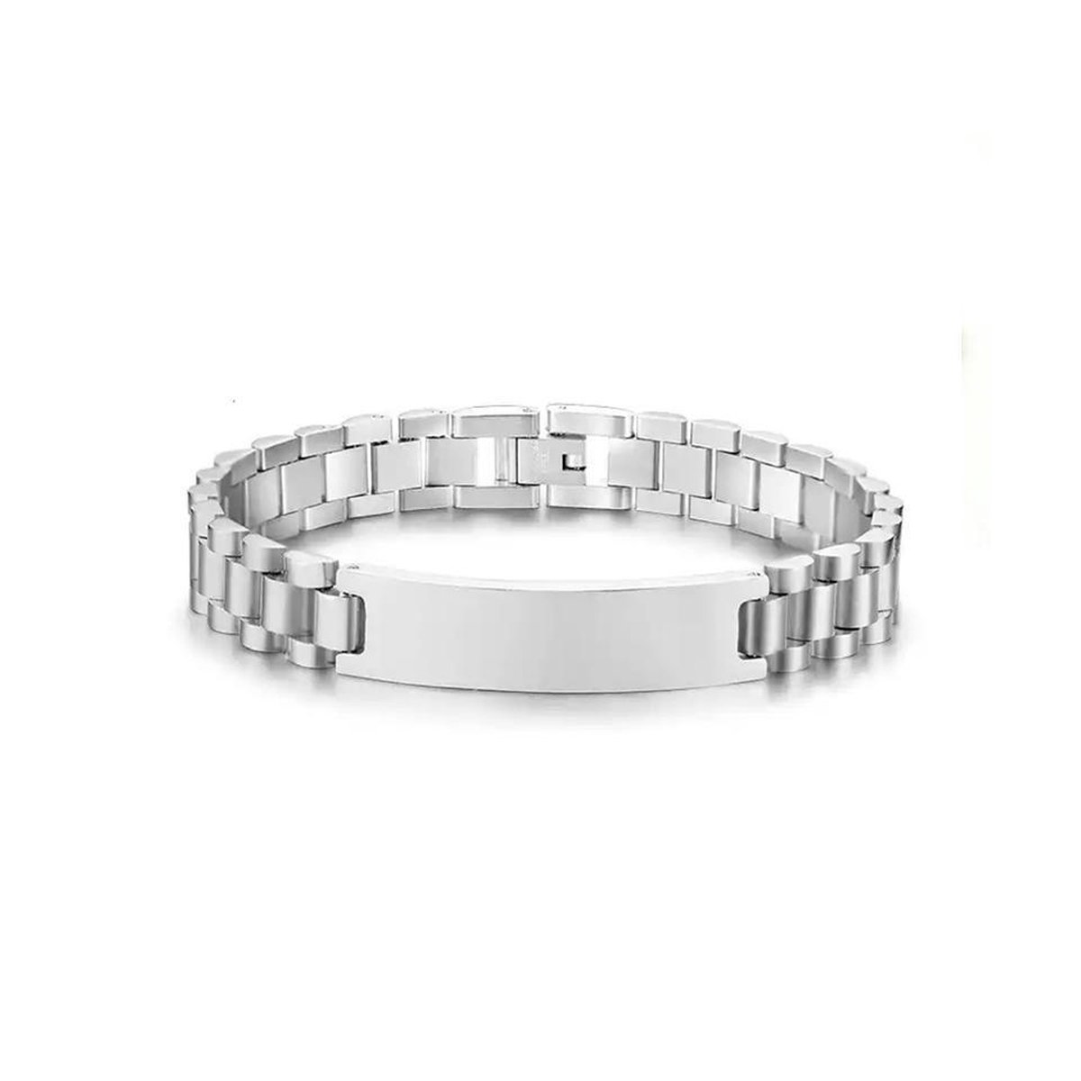 Heren Armband Soraro | Horlogeband Stijl | Edelstaal Graveerplaat Zilverkleurig | 21cm | Mannen Cadeautjes | Cadeau voor Man | Pin Remover | Valentijn | Valentijnscadeau