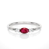 Witgouden diamanten ring dames, rode robijn edelsteen en diamanten - 14 karaat witgoud, kleursteen