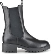 PS Poelman Dames - XERA PU Tumbled Imitatieleren Hoge Chelsea Laarzen Boots met Elastiek en Stoere Blokhak- Zwart - Maat 42