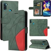 Voor Samsung Galaxy M11 Dual-color Splicing Horizontale Flip PU Lederen Case met Houder & Kaartsleuven & Portemonnee (Groen)