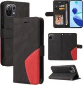 voor xiaomi mi 11 lite tweekleurige splicing horizontale flip pu lederen tas met houder en kaartsleuven en portemonnee (zwart)