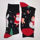 Vrolijke Mannen - Kerst - Sokken -  Kerstman - Sneeuwpop - Zwart Multi - Maat 40-46