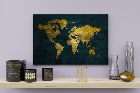Artaza Toile Peinture Or Wereldkaart - 30x20 - Klein - Photo sur Toile - Impression sur Toile