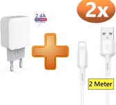 2-poorts Quick Charge oplaadstekker met iPhone Kabel | 2 Meter | USB Power oplader met Lightning Kabel - USB iPhone Fast Charge | Snellader iPhone 12 / 11 Pro / Max Mini / X/ XS / XR / XS MAX