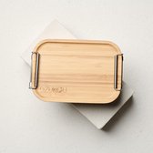 Dzukou Jim Corbett - Boîte à lunch en acier inoxydable avec couvercle en Bamboe - Boîte à bento - Boîte à pain en acier inoxydable - Boîte à pain en Bamboe - Boîte à lunch Eco - Boîte à bento - 800 ml