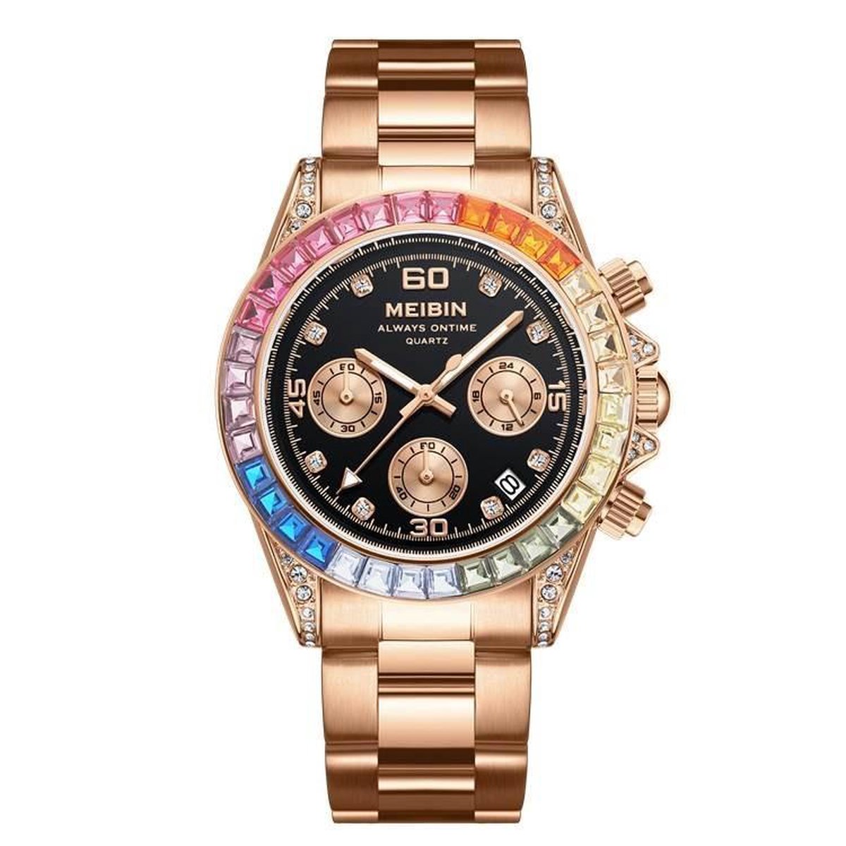 Longbo - Meibin - Dames Horloge - Rosé/Multi Color/Zwart - 40mm (Productvideo)