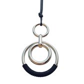 Lange ketting-Metaal cirkel-Zilverkleur-Zwart-75 cm-allergievrij-Charme Bijoux