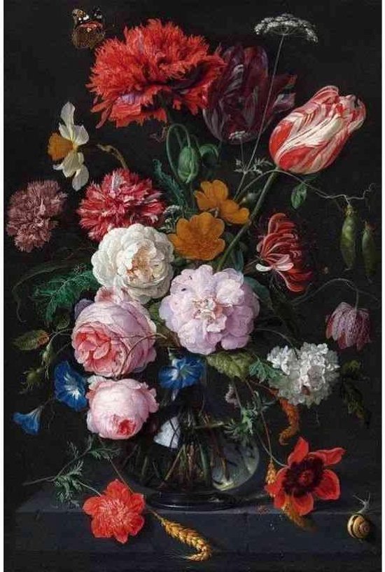 Peinture au Diamond - Nature morte aux fleurs dans un vase en verre par Jan Davidsz. de Heem - Produit aux Nederland - 30 x 40 cm - matériau dibond - pierres carrées + stylo de luxe gratuit d'une valeur de 12,99