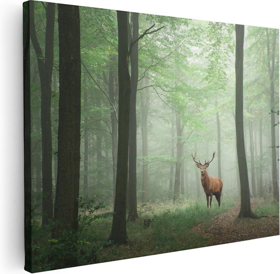 Artaza Canvas Schilderij Hert In Bos - 80x60 - Foto Op Canvas - Canvas Print