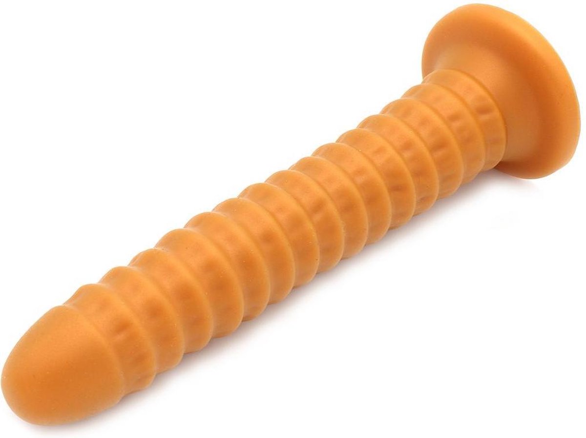 Gold Play - Soft Liquid Siliconen Anaal Dildo Ribbed - Goud L
