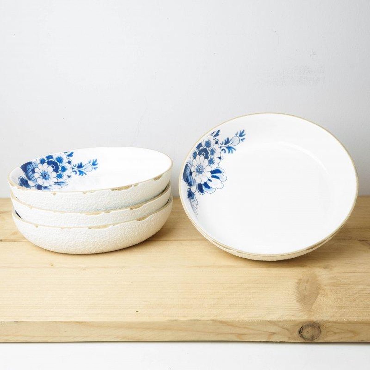 Pastabord Blauw Bloesem - Porselein - 24 cm - 4 stuks