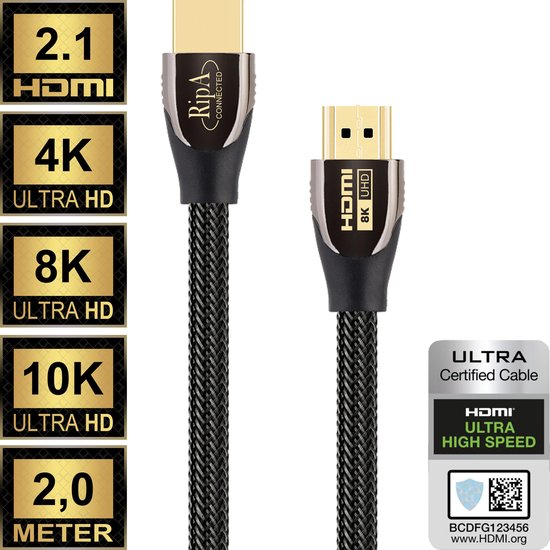 Câble HDMI connecté Ripa 2.1 - 2M - Ultra HD 4K 8K ARC - HDMI vers HDMI -  PS4 PS5 | bol.com