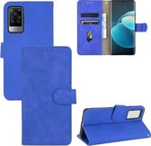 Voor vivo X60 Pro/X60 5G Effen kleur Huidgevoel Magnetische gesp Horizontale Flip Kalf Textuur PU lederen tas met houder & kaartsleuven & portemonnee (blauw)
