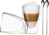 2 x 310 ml dubbelwandige glazen + 2 lepels, set thermoglazen met zweefeffect, latte macchiato, thee en koffie