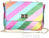 DIVA BAGS | Echt Lederen Regenboog - Kleine Schoudertas - 'GWEN' | 21x15 cm