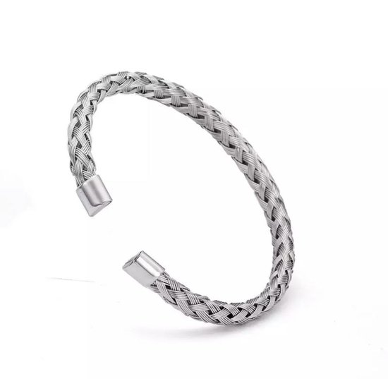Bracelet en câble d'acier tissé | Couleur argent | Bracelet Homme | Soraro | | Hommes présente | Cadeau pour mari |  Bracelet Homme