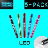 5x Pack Hospitrix LED Penlight in Verschillende Kleuren - Inclusief Batterijen - Aluminium