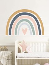 Muursticker - muur sticker - Regenboog - Hart - Pastel kleuren - Pasteltinten - Poeder roze - Licht blauw - Groen - roest bruin - Hartje - Kinderkamer - Babykamer - Rainbow- Meisje - Girl - Verwijderbaar - Zelfklevend